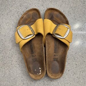 Birkenstock Mustard Yellow Sandals with Silver Big Buckle